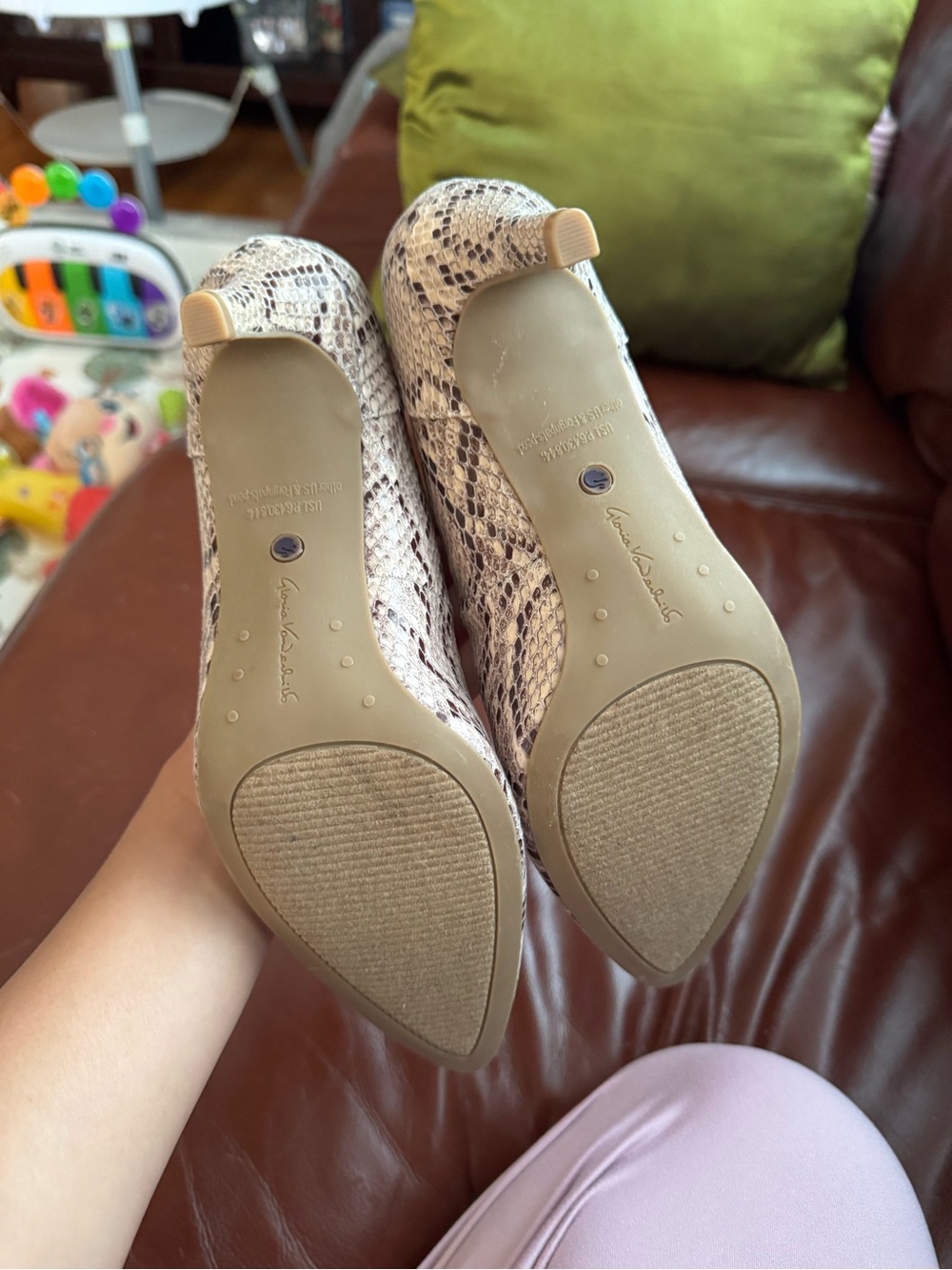 Gloria Vanderbilt Beige and Brown Snake-Print Pointed Toe Pumps - Picture 3 of 3